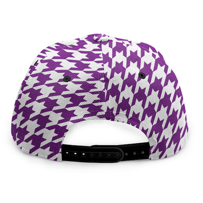 Purple And White Houndstooth Print Snapback Cap