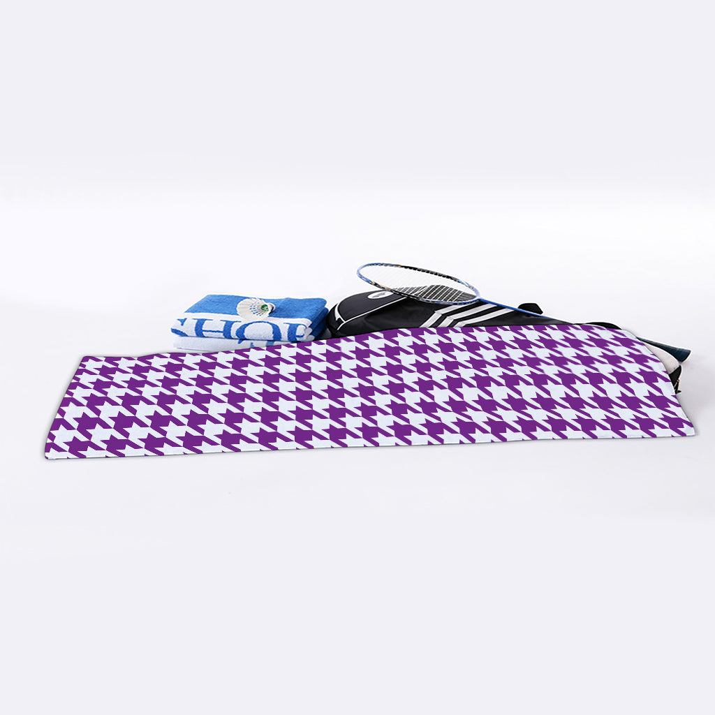 Purple And White Houndstooth Print Sports Towel