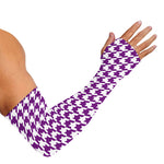 Purple And White Houndstooth Print Sun Protection Arm Sleeves