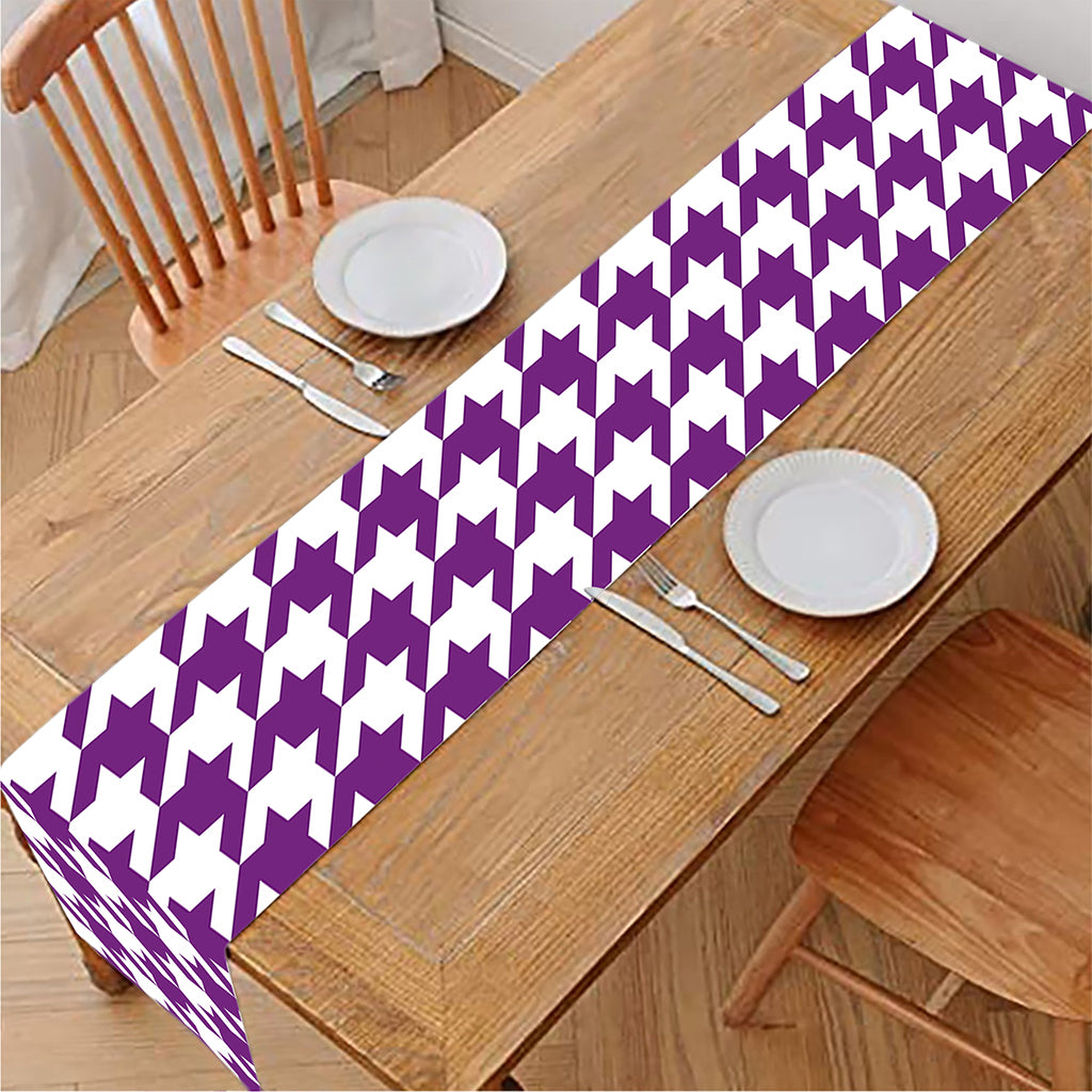 Purple And White Houndstooth Print Table Runner