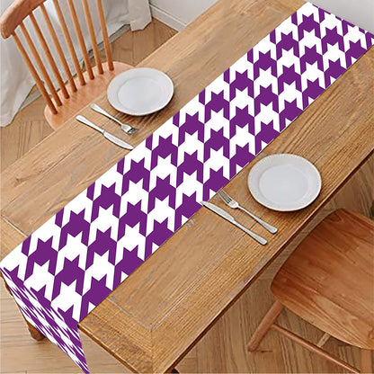 Purple And White Houndstooth Print Table Runner