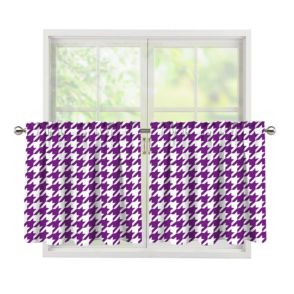 Purple And White Houndstooth Print Tier Curtains