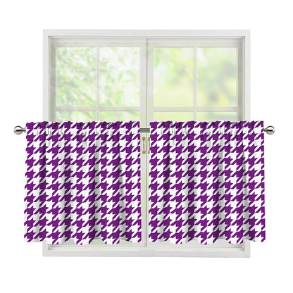 Purple And White Houndstooth Print Tier Curtains