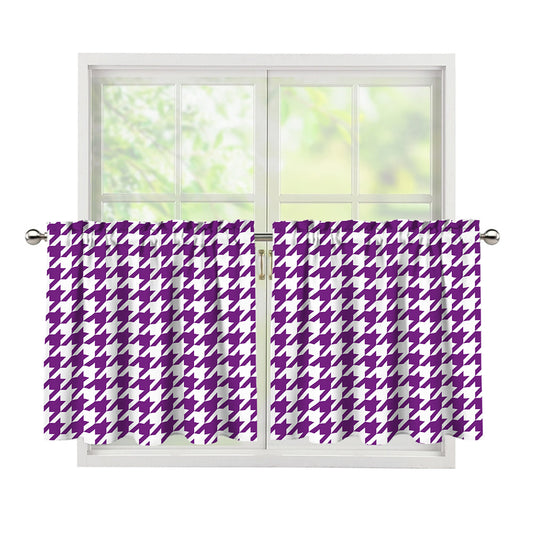 Purple And White Houndstooth Print Tier Curtains