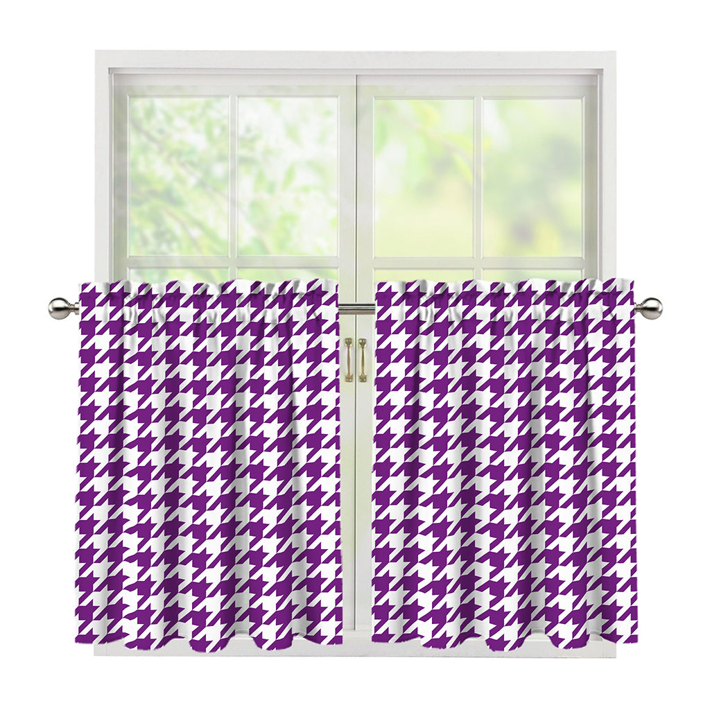 Purple And White Houndstooth Print Tier Curtains