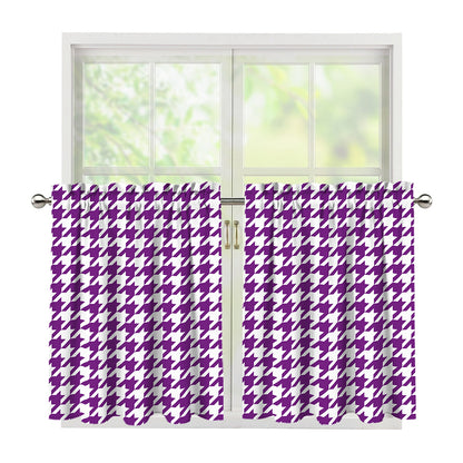 Purple And White Houndstooth Print Tier Curtains