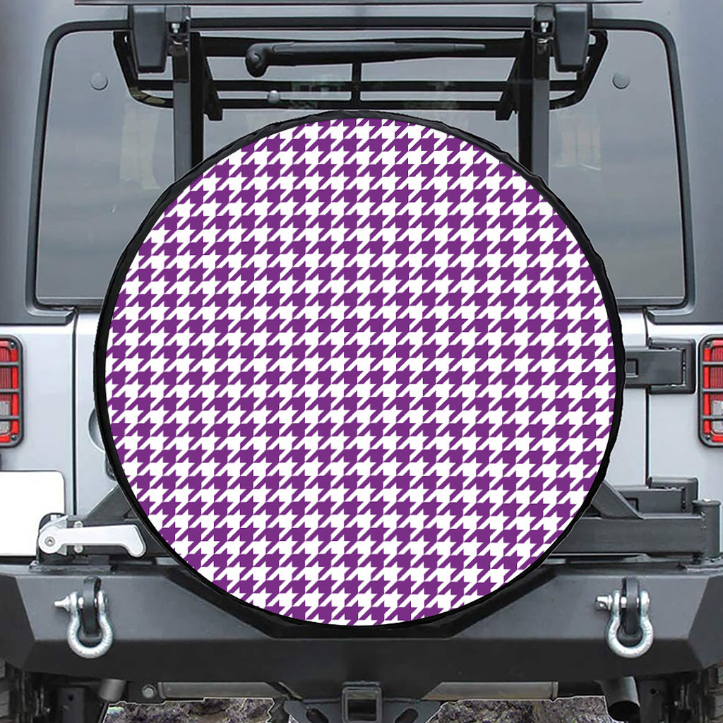 Purple And White Houndstooth Print Tire Cover