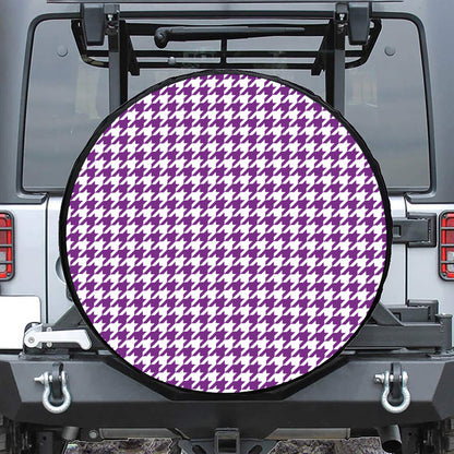 Purple And White Houndstooth Print Tire Cover