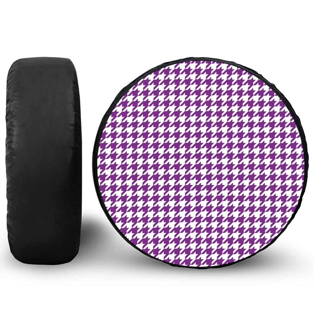 Purple And White Houndstooth Print Tire Cover