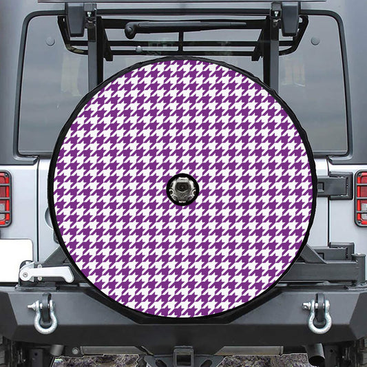 Purple And White Houndstooth Print Tire Cover With Camera Hole