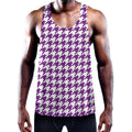 Purple And White Houndstooth Print Men's Workout Tank Top