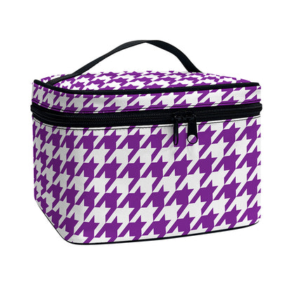 Purple And White Houndstooth Print Travel Makeup Bag