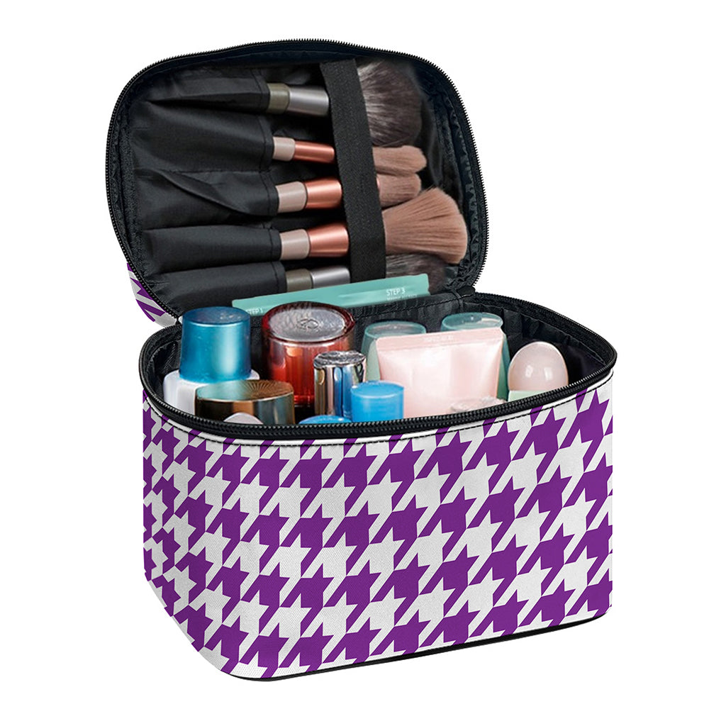 Purple And White Houndstooth Print Travel Makeup Bag