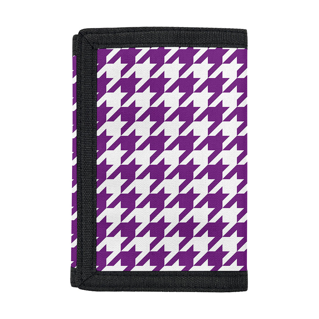Purple And White Houndstooth Print Trifold Wallet