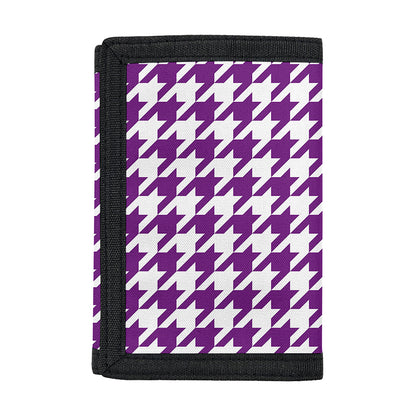 Purple And White Houndstooth Print Trifold Wallet