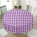 Purple And White Houndstooth Print Waterproof Round Tablecloth