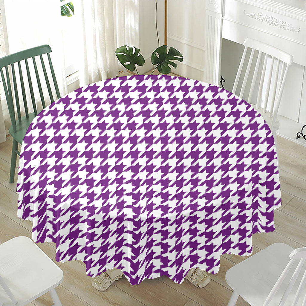 Purple And White Houndstooth Print Waterproof Round Tablecloth