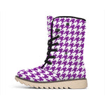 Purple And White Houndstooth Print Winter Boots