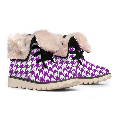Purple And White Houndstooth Print Winter Boots