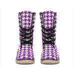Purple And White Houndstooth Print Winter Boots