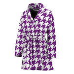 Purple And White Houndstooth Print Women's Bathrobe