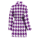 Purple And White Houndstooth Print Women's Bathrobe