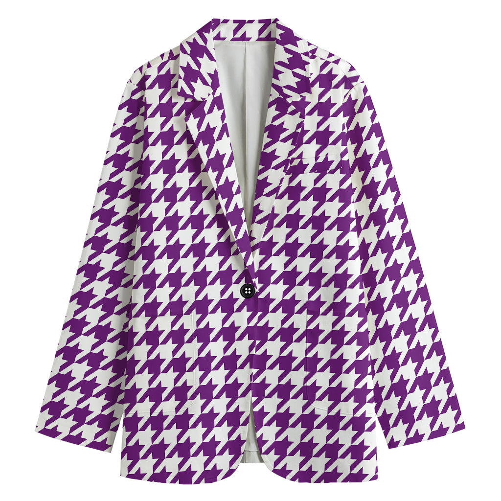 Purple And White Houndstooth Print Women's Blazer