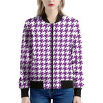 Purple And White Houndstooth Print Women's Bomber Jacket
