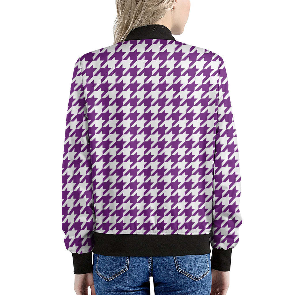 Purple And White Houndstooth Print Women's Bomber Jacket