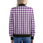 Purple And White Houndstooth Print Women's Bomber Jacket