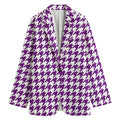 Purple And White Houndstooth Print Women's Cotton Blazer