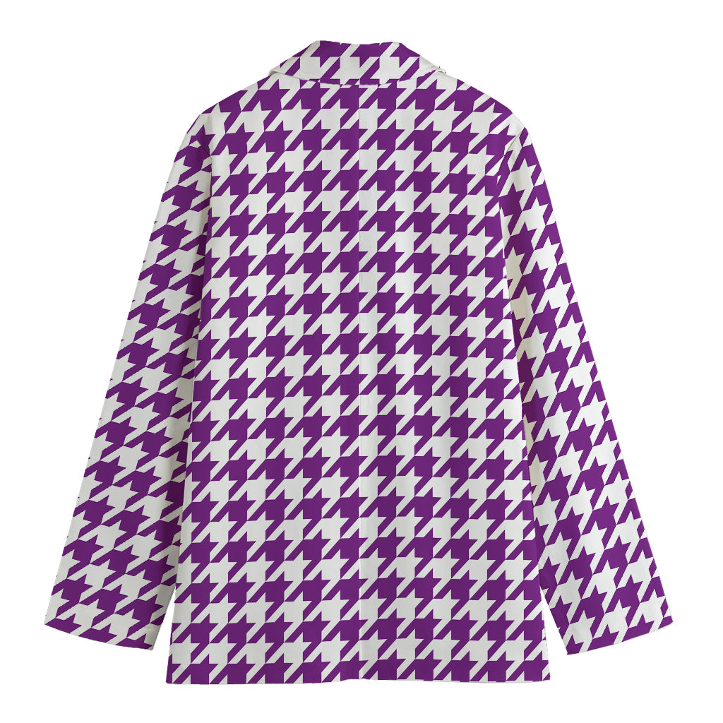 Purple And White Houndstooth Print Women's Cotton Blazer