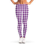 Purple And White Houndstooth Print Women's Leggings