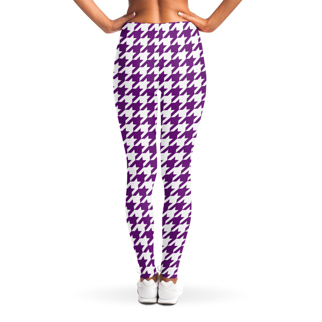 Purple And White Houndstooth Print Women's Leggings