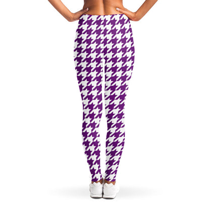 Purple And White Houndstooth Print Women's Leggings
