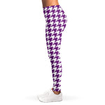 Purple And White Houndstooth Print Women's Leggings