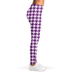 Purple And White Houndstooth Print Women's Leggings
