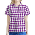 Purple And White Houndstooth Print Women's Polo Shirt