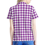 Purple And White Houndstooth Print Women's Polo Shirt