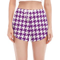 Purple And White Houndstooth Print Women's Split Running Shorts