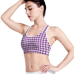 Purple And White Houndstooth Print Women's Sports Bra