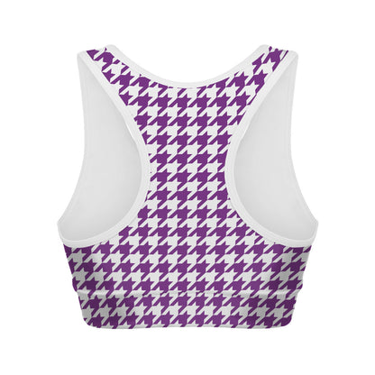 Purple And White Houndstooth Print Women's Sports Bra