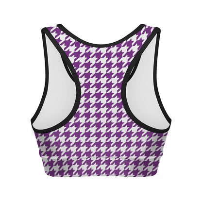 Purple And White Houndstooth Print Women's Sports Bra