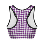 Purple And White Houndstooth Print Women's Sports Bra