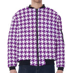 Purple And White Houndstooth Print Zip Sleeve Bomber Jacket