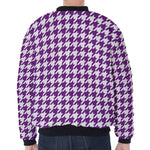 Purple And White Houndstooth Print Zip Sleeve Bomber Jacket