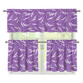 Purple And White Lavender Pattern Print 3 Piece Kitchen Curtains