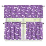 Purple And White Lavender Pattern Print 3 Piece Kitchen Curtains