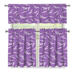 Purple And White Lavender Pattern Print 3 Piece Kitchen Curtains