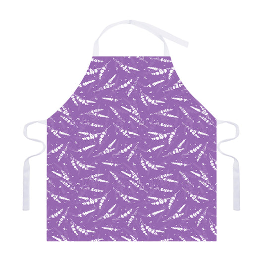 Purple And White Lavender Pattern Print Adjustable Apron